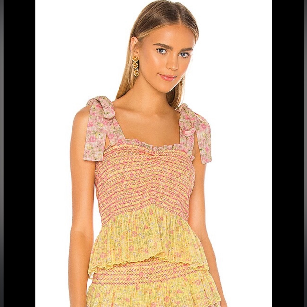 LOVESHACK FANCY NWT bucky tank. Size XS. Pink, yellow prints & cute bodice